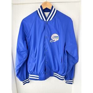 Seahawks Vintage Bomber Jacket Active Generation Size Large Blue Made In USA 80s